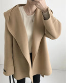 Hooded Wool Blend Wrap Coat