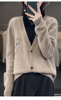 Crochet Merino Wool V-neck Cardigan