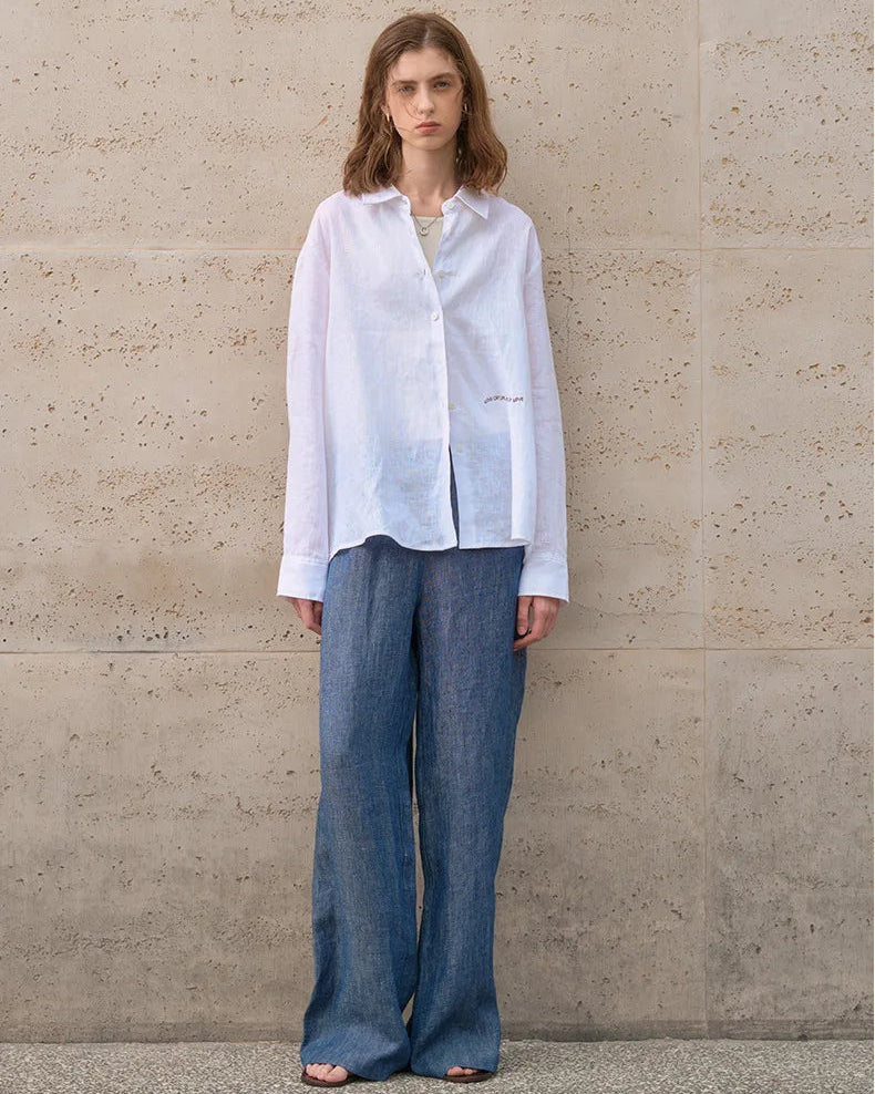 Linen Embroidered Loose Long-Sleeve Shirt