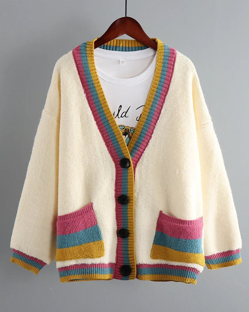 Colorful V-Neck Knitted Short Cardigan