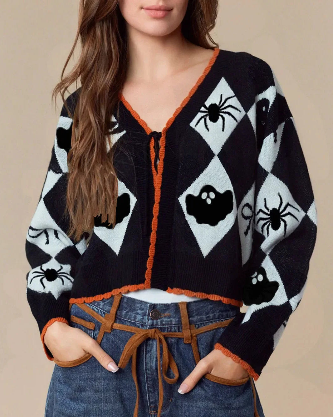 Pumpkin Ghost V-Neck Cardigan