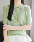 Relaxed Knit Turn-Down Collar Top