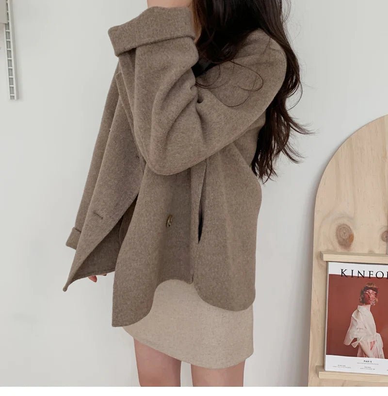 Turn Down Collar Double Breasted Short Wool Coat