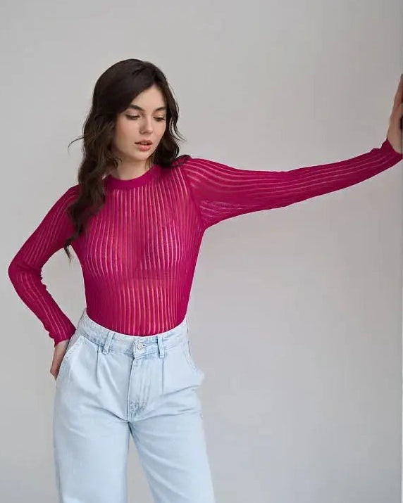 Slim See-Through Pullover Top