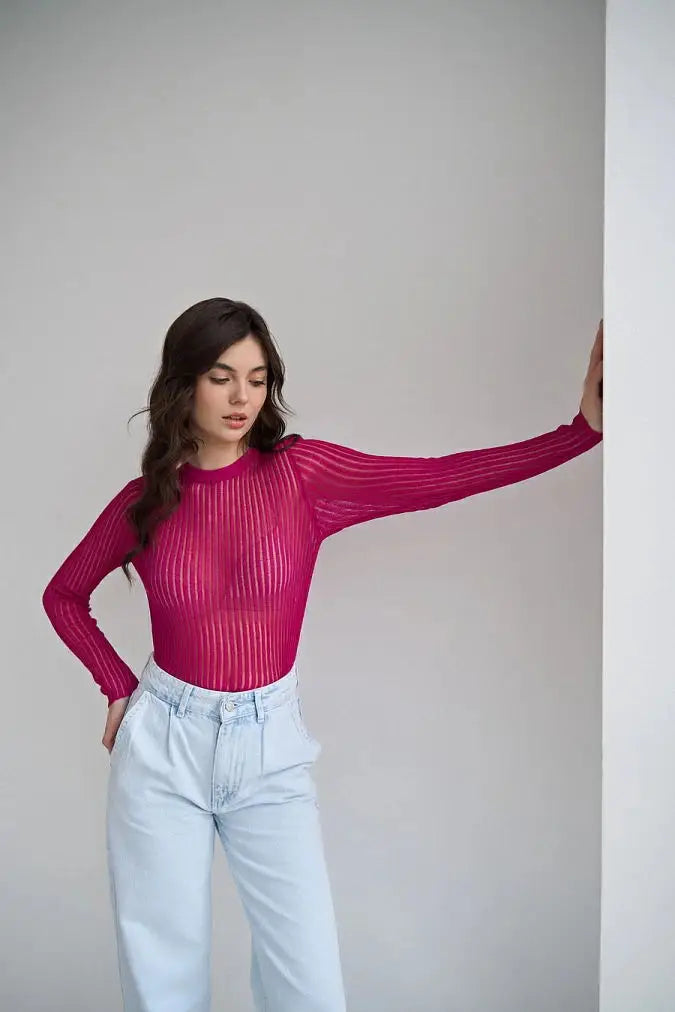 Slim See-Through Pullover Top