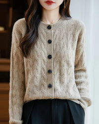 Wool O-Neck Twisted Single-Breasted Cardigan Sweater