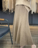 Merino Wool Pleated A-Line Maxi Skirt