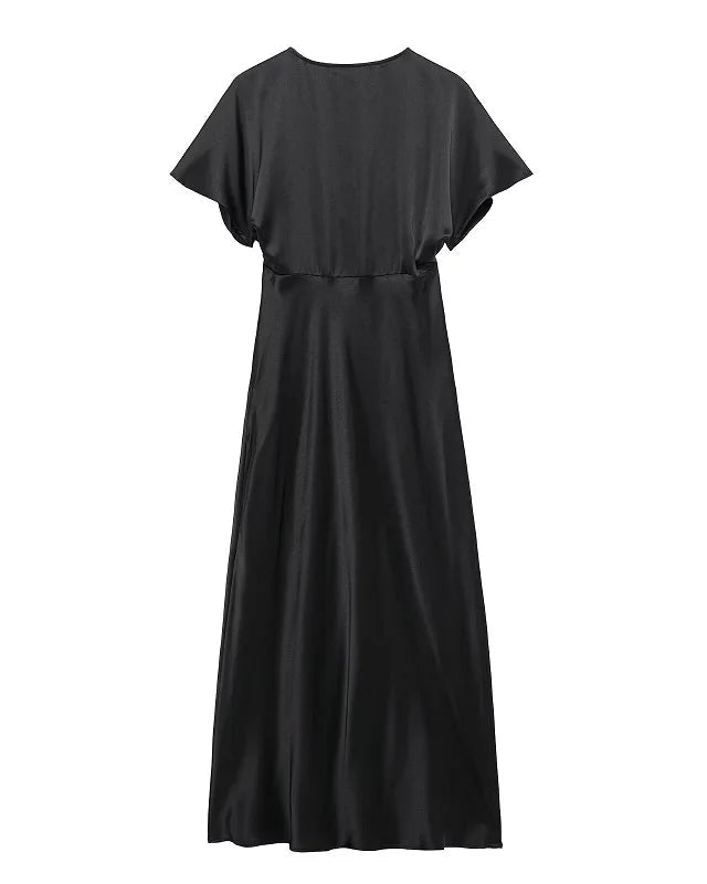 Summer Satin Pleated Midi Dress