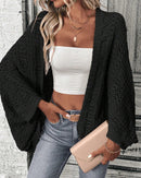 Solid Hollow-Out Batwing Sleeve Loose Knit Cardigan