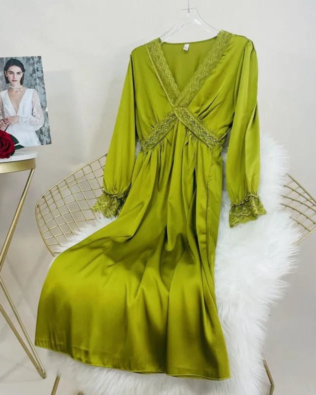 V-Neck Satin Long Sleeve Nightdress