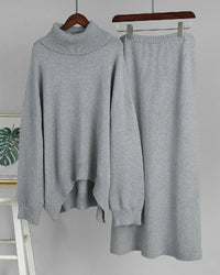 Turtleneck Knit Sweater Midi Skirt Set