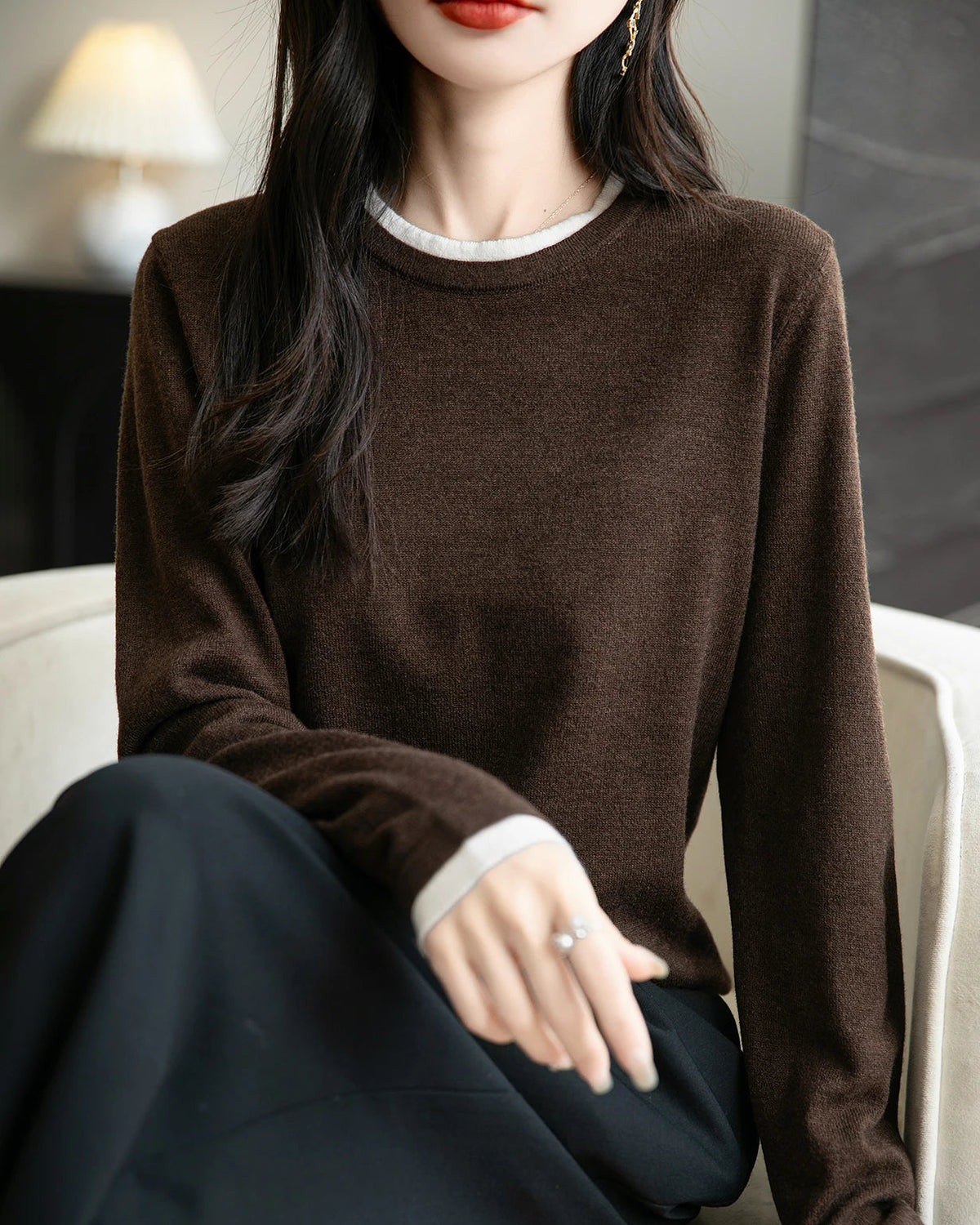 Layered-Look Wool-Blend Knit Top