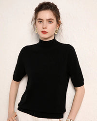 Cashmere Half-Sleeve Mock-Neck Sweater