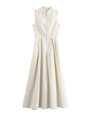 Zippered Pleated Sleeveless Fitted Dress