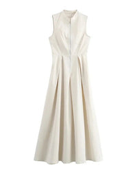 Zippered Pleated Sleeveless Fitted Dress