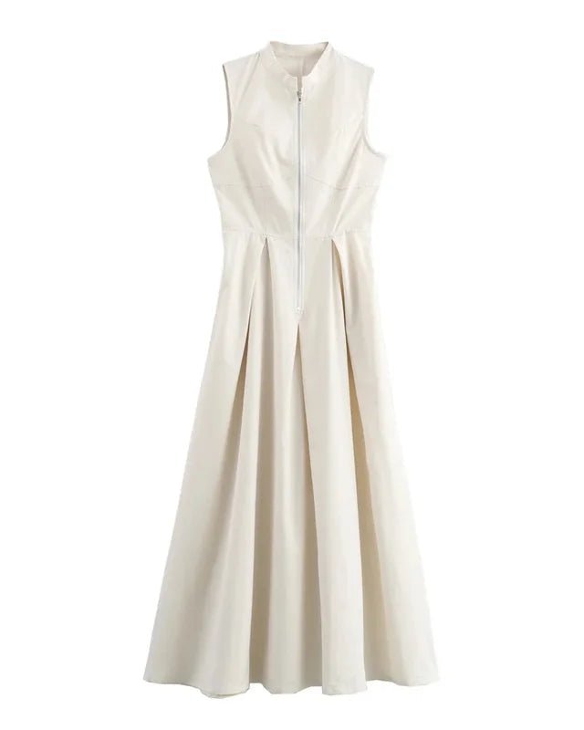 Zippered Pleated Sleeveless Fitted Dress