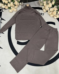 Half-Turtleneck Knit Sweater & High Waist Wide-Leg Trouser 2-Piece Set