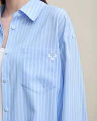Loose-Fitting Casual Striped Embroidered Shirt