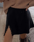 Satin Lace Trim A-Line Mini Skirt