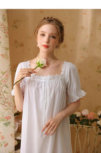 Palace Style Short Sleeve Cotton Pajama Dress