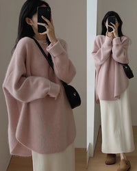 Cashmere Round-Neck Long Split-Hem Pullover
