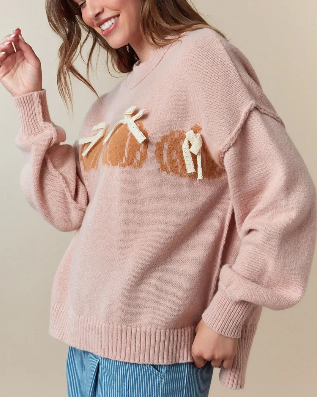 Pumpkin Bow Knit Pullover