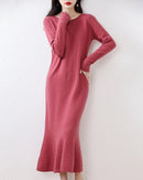 Wool Round-Neck Rolled-Hem Mermaid Long Dress