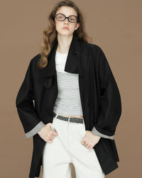 Contrast-Cuff Stand-Collar Short Trench Coat
