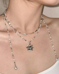 Punk Silver Sun Pendant Cross Beaded Necklace