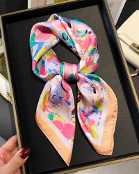 Floral Print Satin Square Scarf