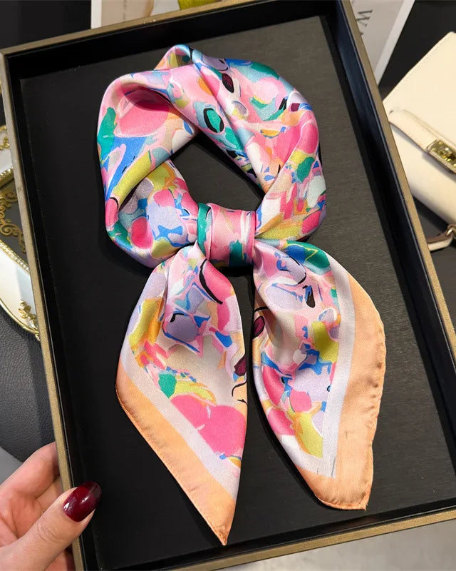 Floral Print Satin Square Scarf