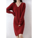 V-Neck 100% Merino Wool Knitted Dress GentleHerd