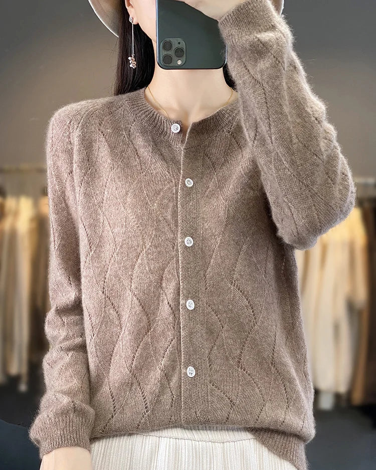 Merino Wool Hollow Knit Cardigan