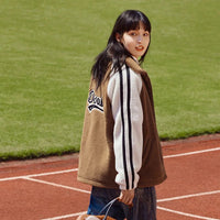 Imitation Lamb Fur Color Block Loose Letter Jacket