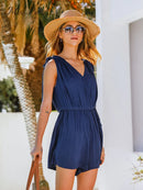 V-neck Ruched Drawstring Romper