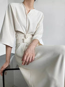 Long Sleeve V-neck Slim Waist Dress