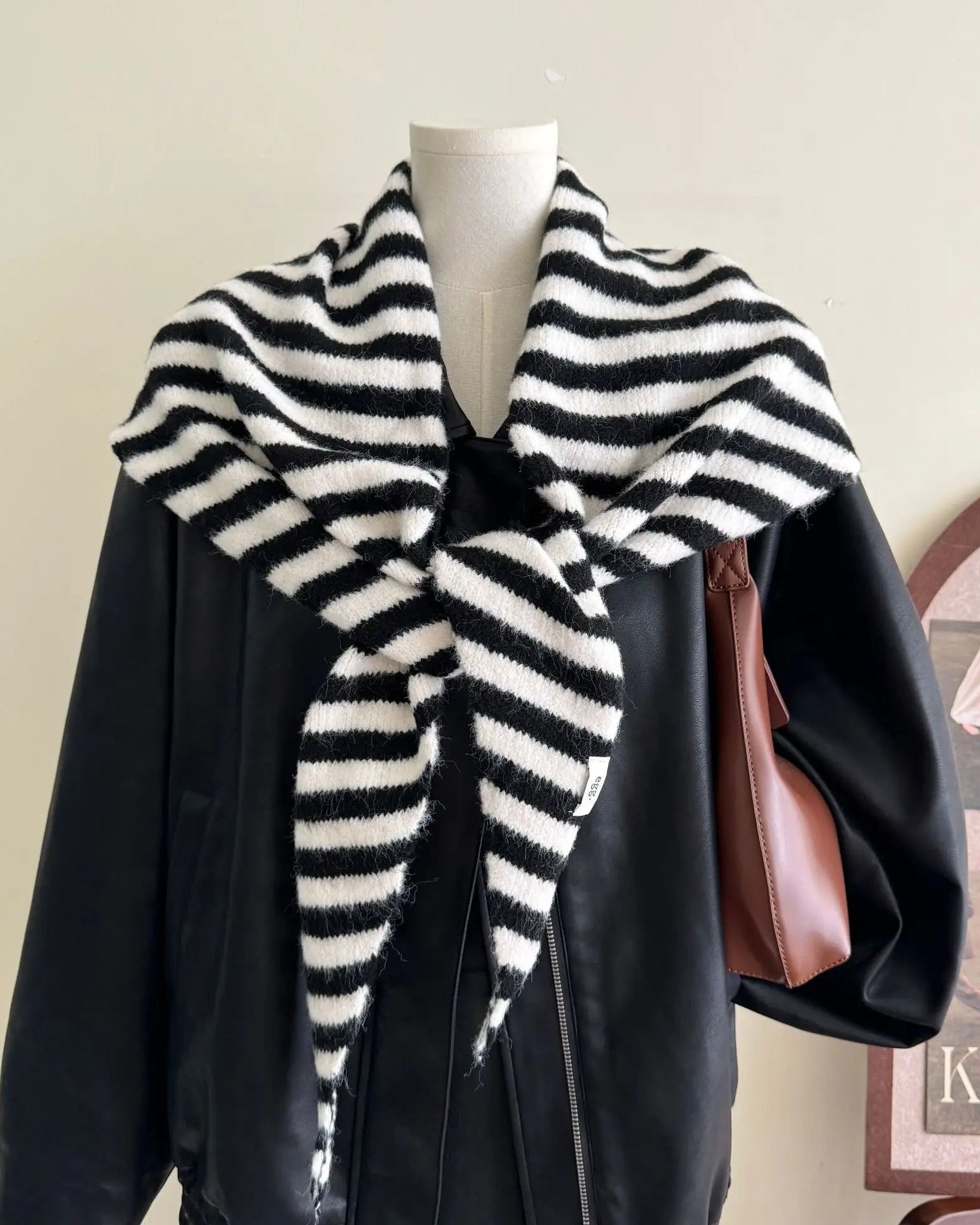 Wool-Blend Striped Knit Triangle Scarf