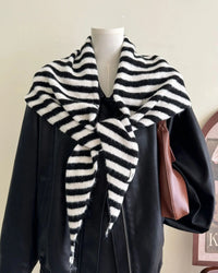 Wool-Blend Striped Knit Triangle Scarf