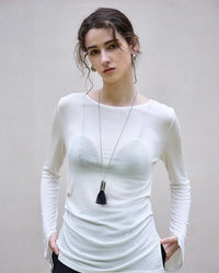 Crew Neck Long-Sleeved Irregular Slit T-Shirt