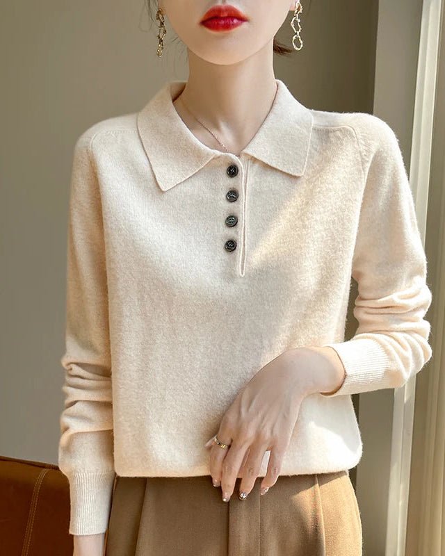 Wool Polo Collar Knitted Pullover Sweater