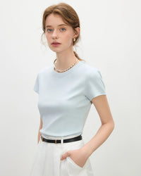 Straight-Cut Slim-Fit Crew Neck Short-Sleeved T-Shirt