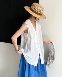 Reversible V-Neck Lettuce Edge Knit Tank Top