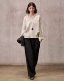 Fashionable Linen U-Neck Long-Sleeved Shirt