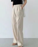High-Waisted Cotton-Linen Straight Leg Pants