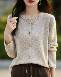 Wool O-Neck Curled Colour Yarn Open Cardigan Sweater