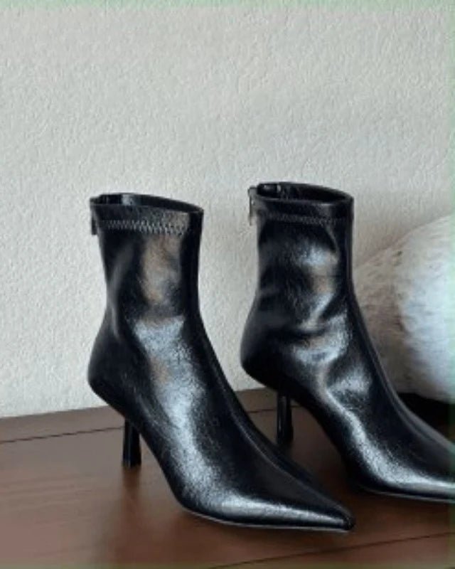 Simple Pointed-Toe Ankle Boots With High Heels