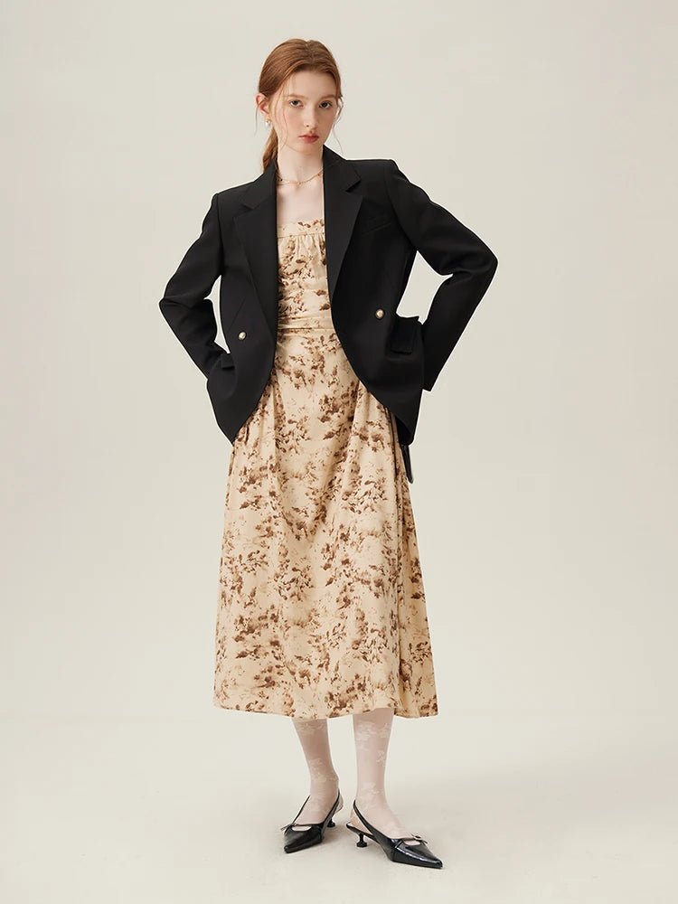 Pleated Floral Long Slimming Skirt