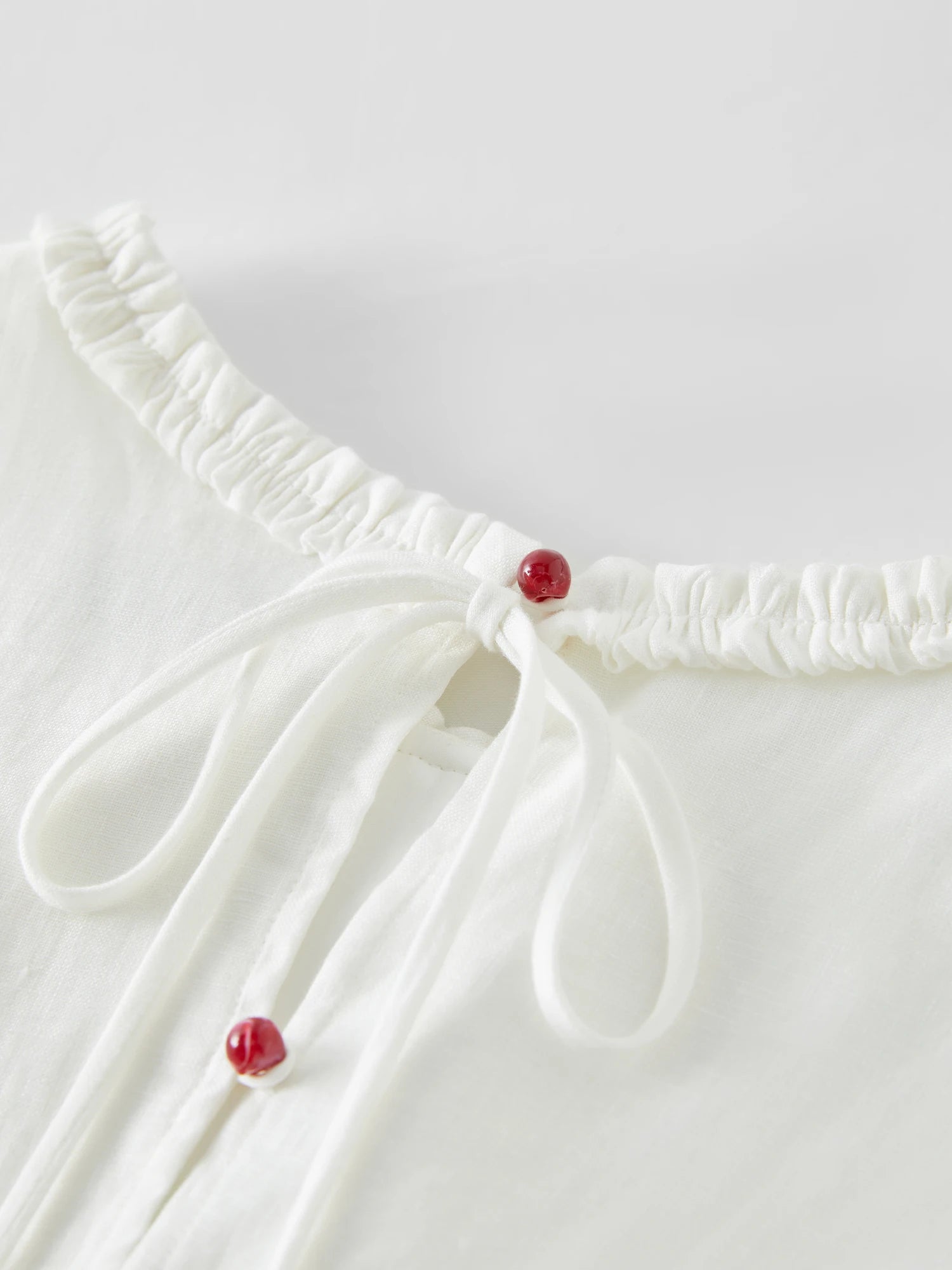 Wood Ear Edge Linen Round Neck Sleeveless Dress