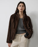 Faux Mink Fur Solid Stand Collar Pocket Short Coat