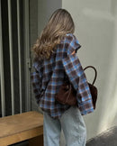 Plaid Lapel Single-Breasted Pocket Loose Shirt
